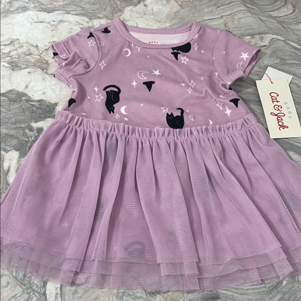Cat & Jack Lavender Dress with Black Cat Print